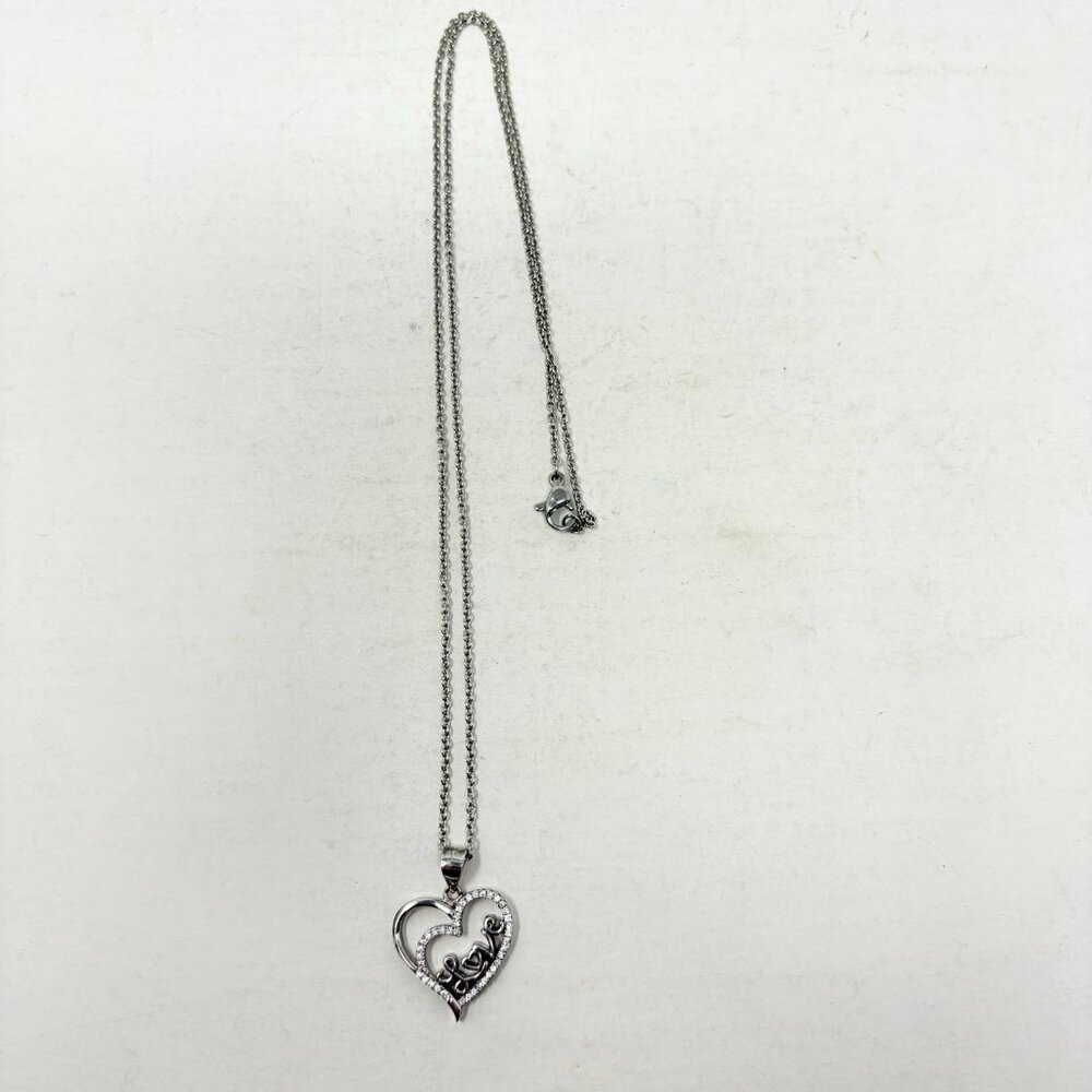 Shop LC Simulated White Diamond Sterling‎ Silver Heart LOVE Pendant & Chain 5127